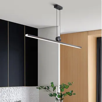 Модерни минималистичные led висящи лампи в лента за хол, трапезария, кухня, черна полилей, начало декор, окачена лампа