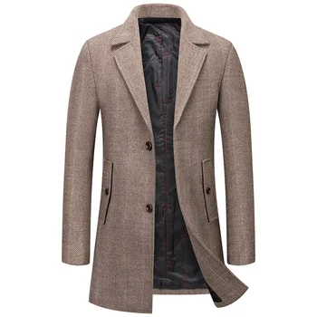 Мъжки тренч, вълнена зимно палто, утепленное смес от памук и вълна, однобортное ежедневното палта, якета за мъже