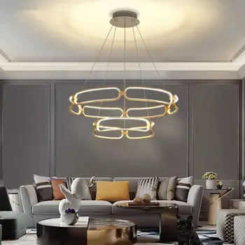 Нов модерен окачен лампа за домашна кухня, маса за хранене, led луксозен златен блясък, украса на ресторанта на хотела, висящи лампи