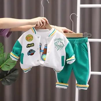 Нова дизайнерска пролетно-есенен детски дрехи за момчета 1-5 години, яке и панталони, памучни спортни костюми за бебета, бебешки дрехи от 2 теми, костюм
