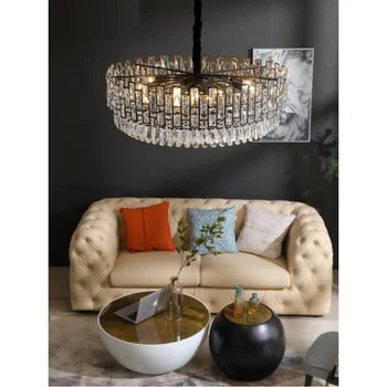 Окачен лампа Lapm за всекидневната, кристален led полилей, модерна проста Кръгла черна американска декоративна