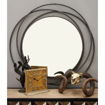 Прекрасно сиво модерно метално стенно огледало в рамка с перекрывающимися пръстени, 42 