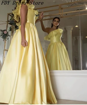 Реколта жълти рокли за бала без ръкави с едно рамо с дължина до пода, вечерни рокли за официални събития