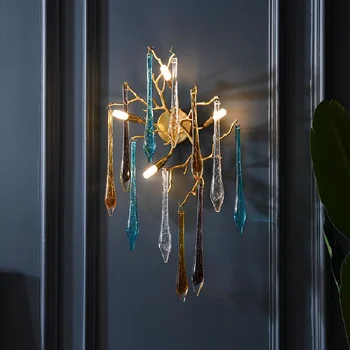 Скандинавски монтиран на стената лампа модерна луксозна художествена цветна капка вода, с монтиран на стената лампа фонова стена в хола на хотелски клуб декоративна лампа