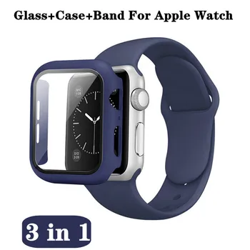 Стъкло + калъф + каишка за Apple Watch 7 6 5 Каишка 41 мм 45 мм 44 мм 40 мм 38 мм 42 мм screen protectors за Apple iWatch Series 7 6 SE 5 4 3