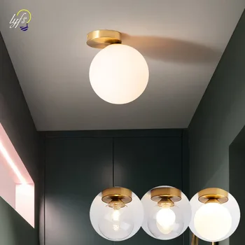 Тавана лампа в скандинавски стил, със стъклена топка, осветление в помещенията, украса за коридор, дневна, маси за хранене, модерна лампа в стил ар деко за дома
