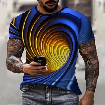 Цветна Вихрушка Абстрактна 3D Печат Мъжка Тениска С Къс Ръкав Градинска Мода Ежедневни Спортни Оверсайз 100-6XL