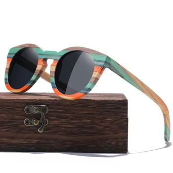 Цветни бамбукови овални слънчеви очила, дървени поляризирани слънчеви очила за мъже и жени, модни слънчеви очила с UV400 защита от безплатна доставка