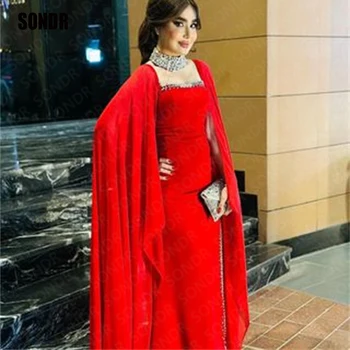 Червени блестящи пайети, дълги рокли за абитуриентски бал в Дубай, вечерна рокля с дълги ръкави и жакетом, дължина до пода, вечерни рокли за официални клубни партита, SONDR