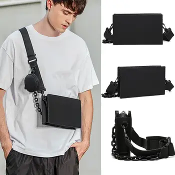 Черна чанта-месинджър от изкуствена кожа в корейски стил, Реколта чанта през рамо, класическа чанта, мъжки